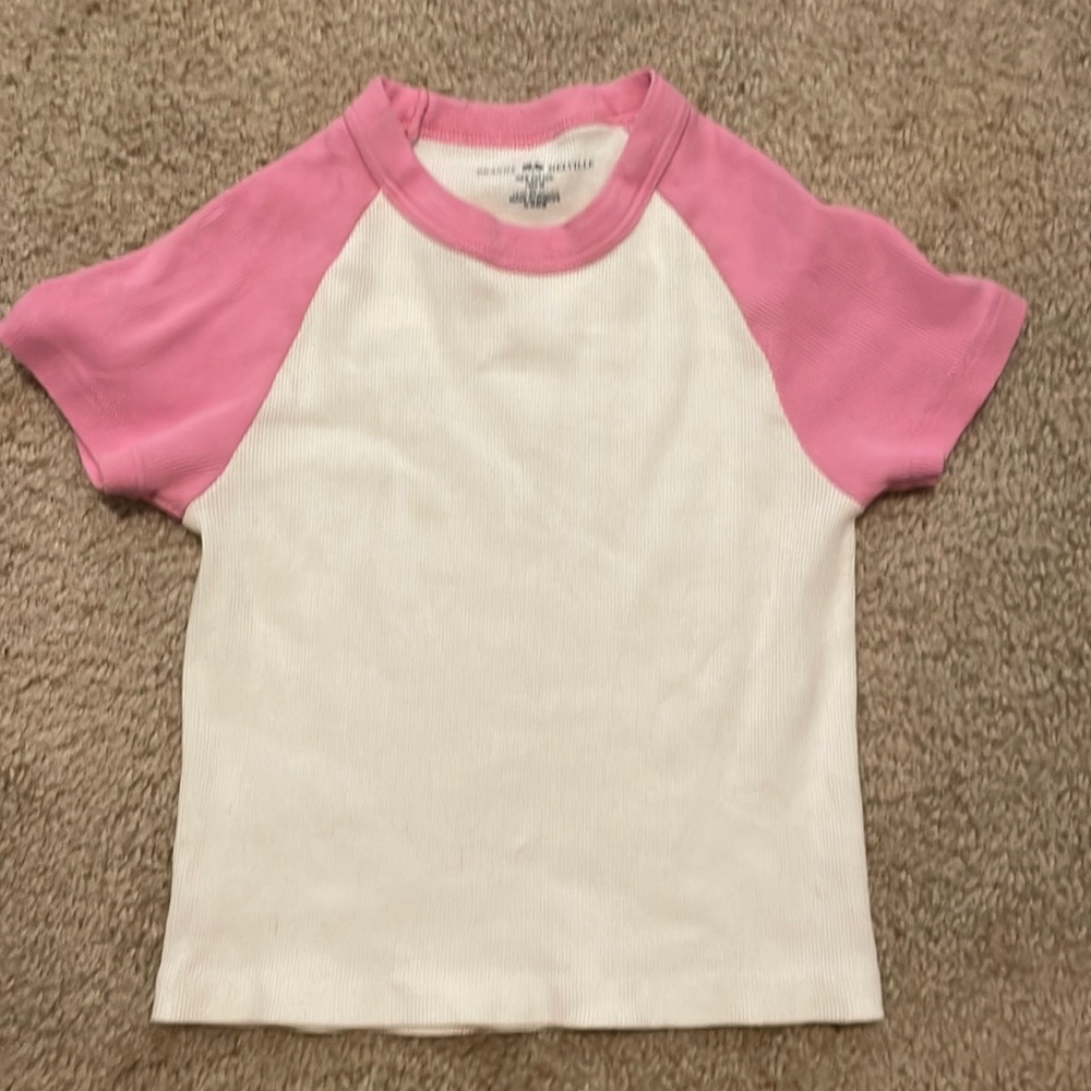 Brandy Melville Pink and White Tee
